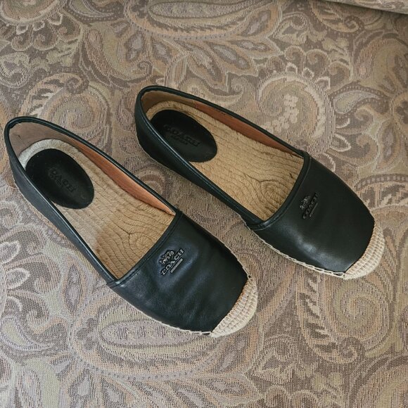 COACH Rhodelle Black Leather Espadrille Flat Loafer Shoes Black Sz  8.5B - Picture 3 of 11